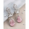 Women's Brass Silver Plated Drop Earrings (Pink)