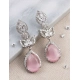 Women's Brass Silver Plated Drop Earrings (Pink)