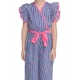 Girl's Cotton Striped Flutter Jumpsuit (Blue-Pink)