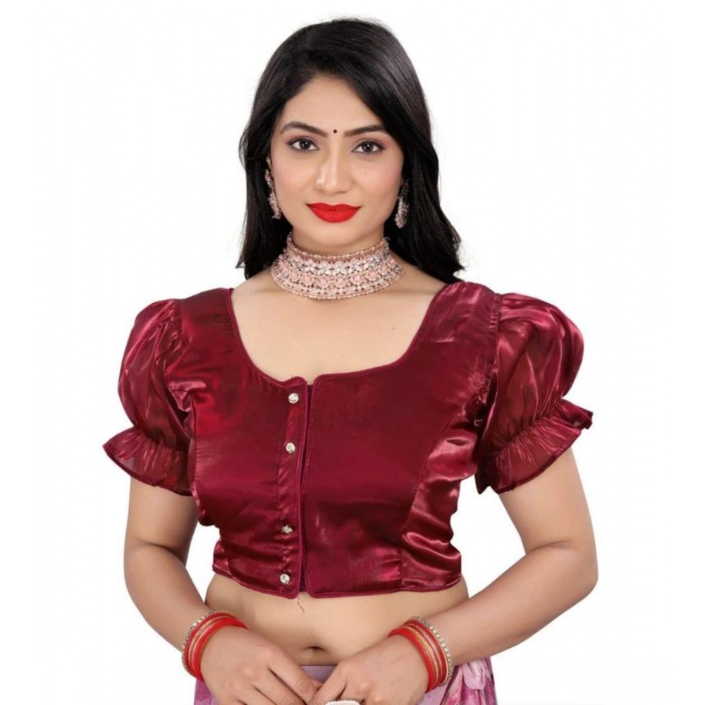 Women's Jimmy Solid Designer Neck Elastic Sleeve Readymade Blouse (Maroon 38 , Alterable up to 42)-PID65831 Women's Jimmy Solid Designer Neck Elastic Sleeve Readymade Blouse (Maroon 38 , Alterable up to 42)-PID65831