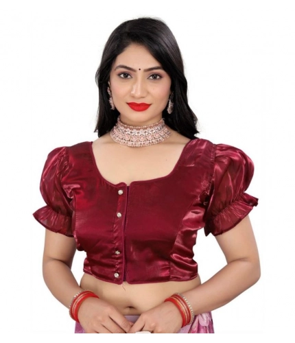 Women's Jimmy Solid Designer Neck Elastic Sleeve Readymade Blouse (Maroon 38 , Alterable up to 42)-PID65831