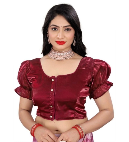 Women's Jimmy Solid Designer Neck Elastic Sleeve Readymade Blouse (Maroon 38 , Alterable up to 42)-PID65831