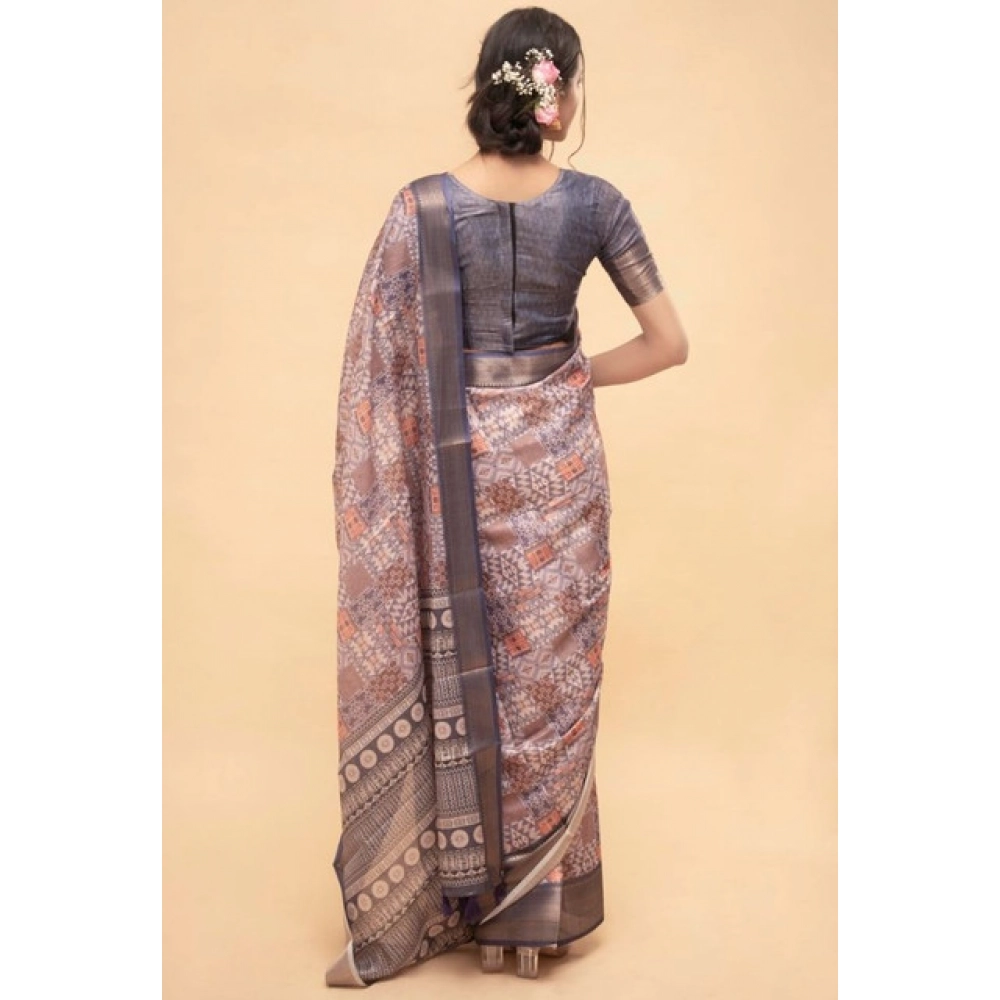 Women's Polyester Printed Saree With Unstitched Blouse 5.5 Mtr (Multicolor)
