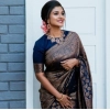 Dropship Women's Litchi silk Printed Saree With Unstitched Blouse (Blue)