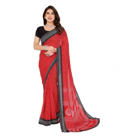 Women's Georgette Printed Saree With Unstitched Blouse 5.5Mtr (Red)