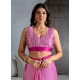 Women's Satin Crepe Printed Saree With Unstitched Blouse 5.5Mtr (Pink)