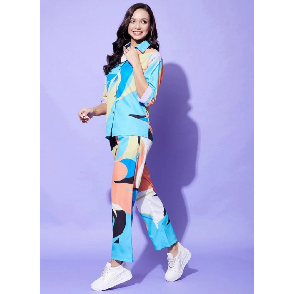 Women's Polyester Colour Blocking 3-4th Sleeve Co-Ord Set (Multicolor)