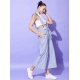 Women's Cotton Pinafore Shoulder Straps Jumpsuit (Light Blue)