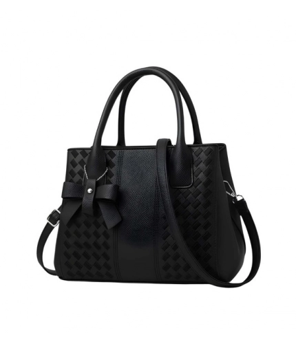 Women's PU Leather Solid Shoulder Zipper Handbag (Black)