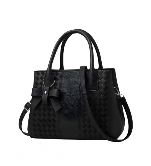 Women's PU Leather Solid Shoulder Zipper Handbag (Black)