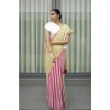 Women's Linen Printed Saree With Unstitched Blouse 5.5Mtr (Yellow)