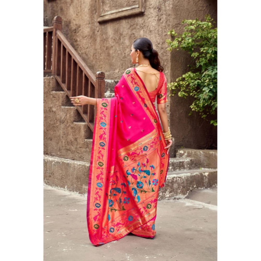 Women's Silk Blend Woven Saree With Unstitched Blouse 5.5 Mtr (Pink) Women's Silk Blend Woven Saree With Unstitched Blouse 5.5 Mtr (Pink)
