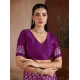 Women's Satin Crepe Printed Saree With Unstitched Blouse 5.5Mtr (Purple)