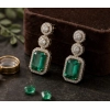 Women's Brass Silver Plated Drop Earrings (Green)