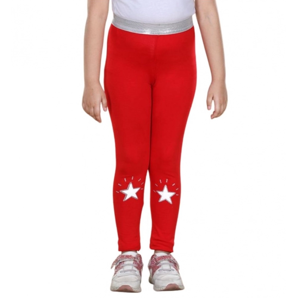 Girl's Cotton Lycra Star Print Elasticated Leggings (Red) Girl's Cotton Lycra Star Print Elasticated Leggings (Red)