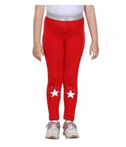 Girl's Cotton Lycra Star Print Elasticated Leggings (Red)