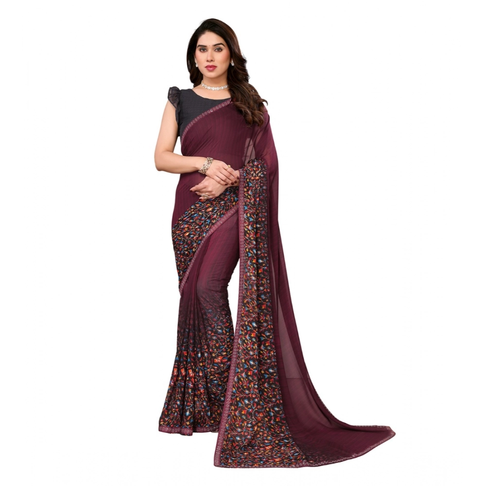 Women's Georgette Printed Saree With Unstitched Blouse 5.5Mtr (Maroon) Women's Georgette Printed Saree With Unstitched Blouse 5.5Mtr (Maroon)