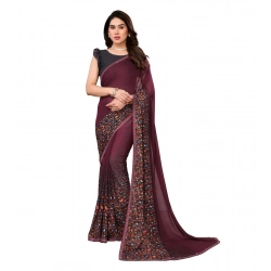 Women's Georgette Printed Saree With Unstitched Blouse 5.5Mtr (Maroon)