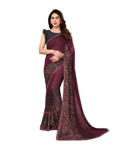 Women's Georgette Printed Saree With Unstitched Blouse 5.5Mtr (Maroon)