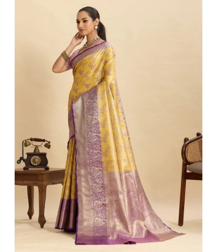 Women's Faux_Banarasi_Silk Woven Saree With Unstitched Blouse 5.5Mtr (Yellow)