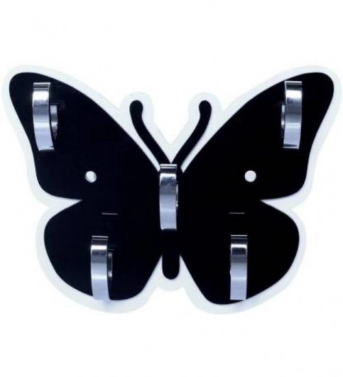 Pack Of 2_Butterfly Key Holder – Decorative Wall Mount Key Organizer (Color: Black)
