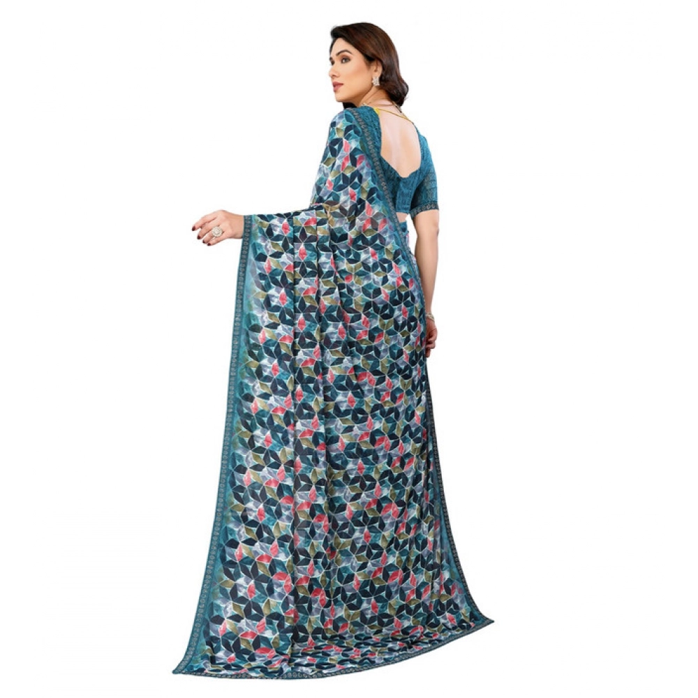 Women's Georgette Printed Saree With Unstitched Blouse 5.5Mtr (Sky Blue) Women's Georgette Printed Saree With Unstitched Blouse 5.5Mtr (Sky Blue)