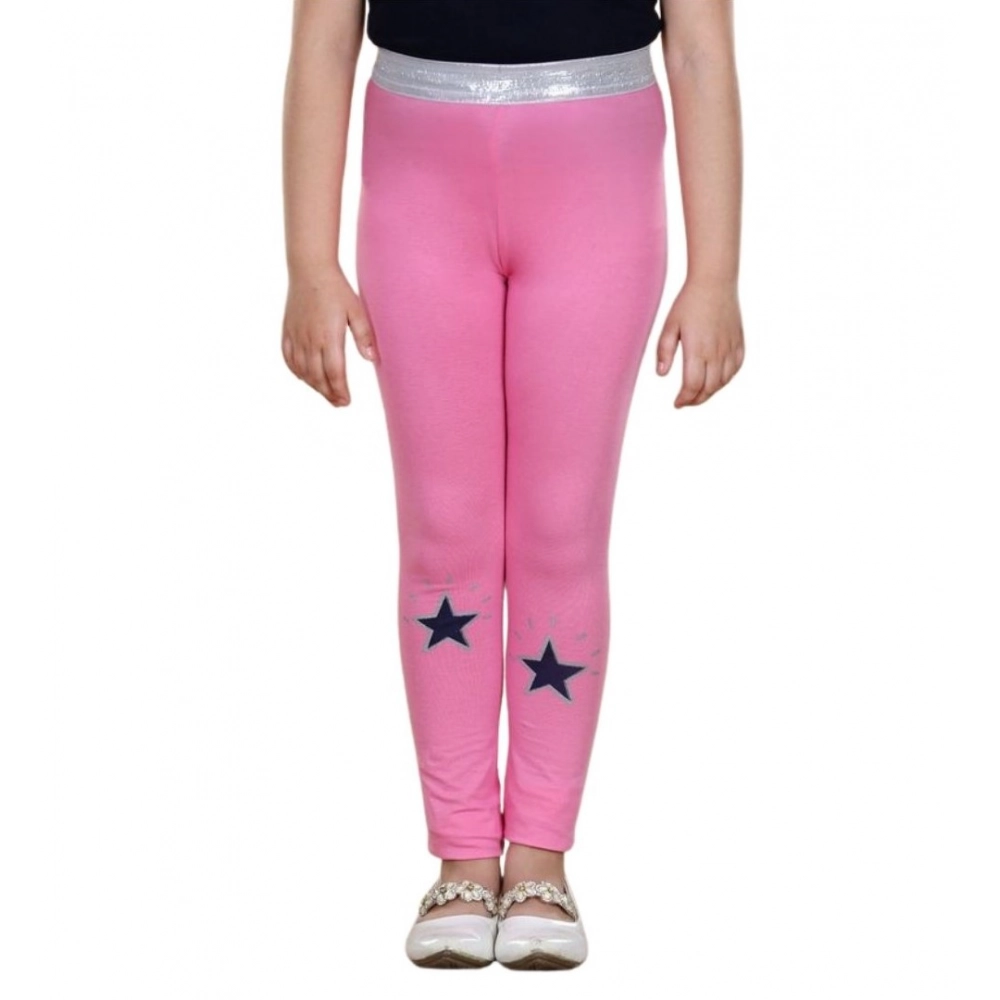 Girl's Cotton Lycra Star Print Elasticated Leggings (Pink) Girl's Cotton Lycra Star Print Elasticated Leggings (Pink)