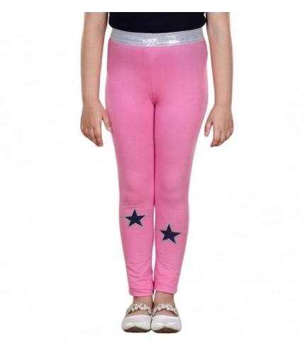 Girl's Cotton Lycra Star Print Elasticated Leggings (Pink)