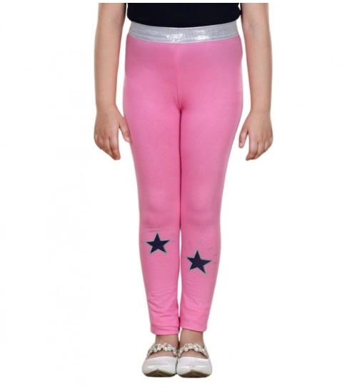 Girl's Cotton Lycra Star Print Elasticated Leggings (Pink)