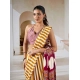 Women's Satin Crepe Printed Saree With Unstitched Blouse 5.5Mtr (Mustard)