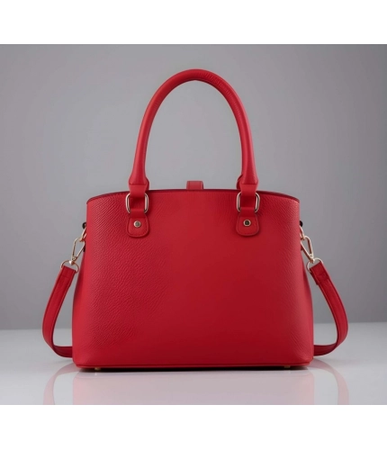 Women's PU Leather Solid Shoulder Zipper Handbag (Red)