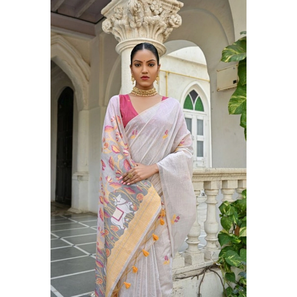 Women's Blended_Cotton Floral Weaving Pattern Saree With Unstitched Blouse 5.5Mtr (Yellow) Women's Blended_Cotton Floral Weaving Pattern Saree With Unstitched Blouse 5.5Mtr (Yellow)