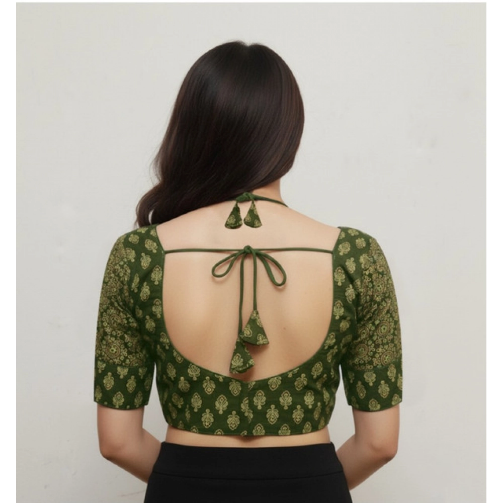Women's Ajrakh Cotton Printed Sweetheart Padded Blouse (Olive 38 Ready (Self Alterable 36–40) Women's Ajrakh Cotton Printed Sweetheart Padded Blouse (Olive 38 Ready (Self Alterable 36–40)