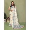 Women's Linen Cotton Printed Saree With Unstitched Blouse 5.5Mtr (Off White) Women's Linen Cotton Printed Saree With Unstitched Blouse 5.5Mtr (Off White)