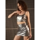 Women's Polyester Solid Shoulder Straps Top (Silver) Women's Polyester Solid Shoulder Straps Top (Silver)