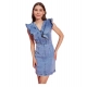 Women's Denim Solid Flutter Sleeve Dress (Blue)