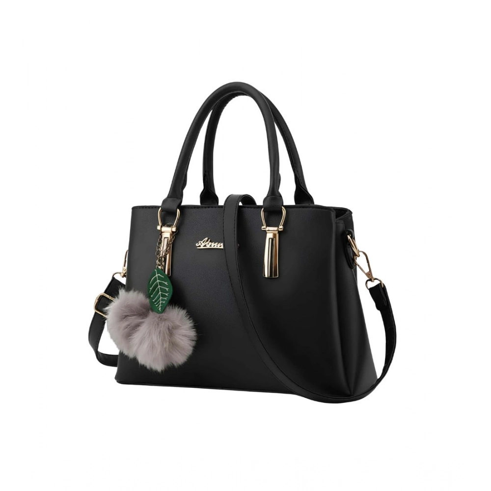 Women's PU Leather Solid Shoulder Zipper Handbag (Black)