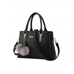 Women's PU Leather Solid Shoulder Zipper Handbag (Black)