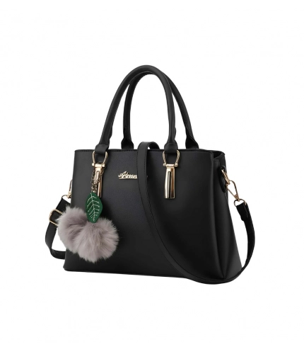 Women's PU Leather Solid Shoulder Zipper Handbag (Black)
