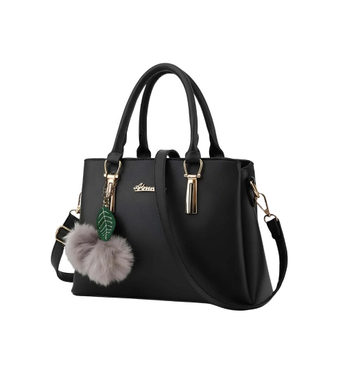 Women's PU Leather Solid Shoulder Zipper Handbag (Black)