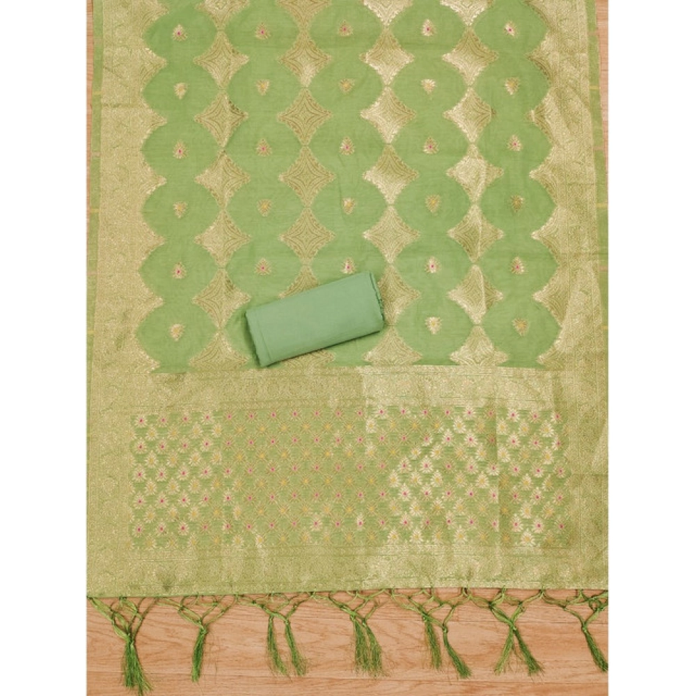 Women's Banarasi Silk Printed Unstitched Salwar Suit Material With Dupatta (Pista, 3Mtrs)