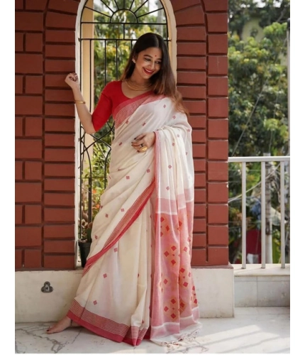 Women's Soft Lilan Printed Saree With Unstitched Blouse 5.5Mtr (White) Women's Soft Lilan Printed Saree With Unstitched Blouse 5.5Mtr (White)