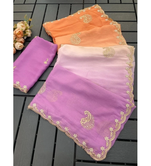 Women's Digital Printed  Geogette Saree With Unstitched Blouse (Wine, 5-6 Mtrs)