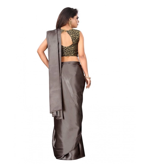 Women's Satin Printed Saree With Unstitched Blouse 5.5Mtr (Grey)