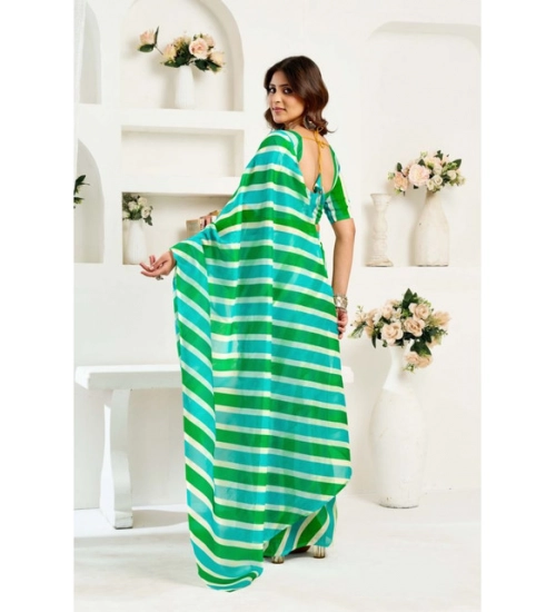 Women's Linen Cotton Printed Ready To Wear Saree With Unstitched Blouse 5.5 Mtr (Green)