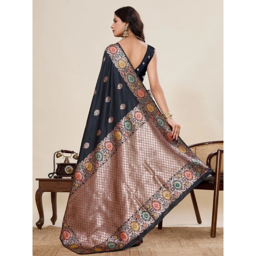 Women's Faux_Banarasi_Silk Woven Saree With Unstitched Blouse 5.5Mtr (Black) Women's Faux_Banarasi_Silk Woven Saree With Unstitched Blouse 5.5Mtr (Black)