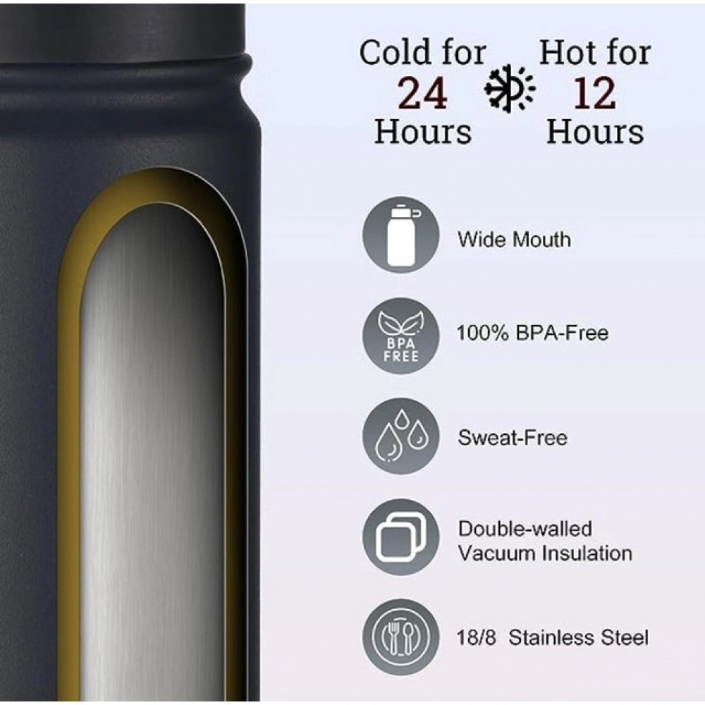 650 Ml Double Wall Insulated Stainless Steel Water Bottle With Screw Lid (Black)