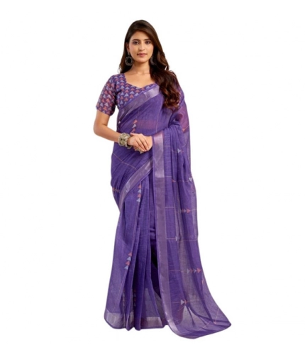 Women's Faux Linen Geometric Print Ready to wear Saree With Unstitched Blouse 5.5Mtr (Purple) Women's Faux Linen Geometric Print Ready to wear Saree With Unstitched Blouse 5.5Mtr (Purple)
