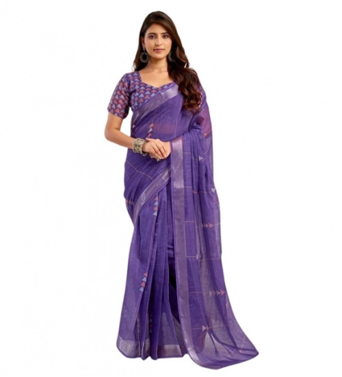 Women's Faux Linen Geometric Print Ready to wear Saree With Unstitched Blouse 5.5Mtr (Purple) Women's Faux Linen Geometric Print Ready to wear Saree With Unstitched Blouse 5.5Mtr (Purple)