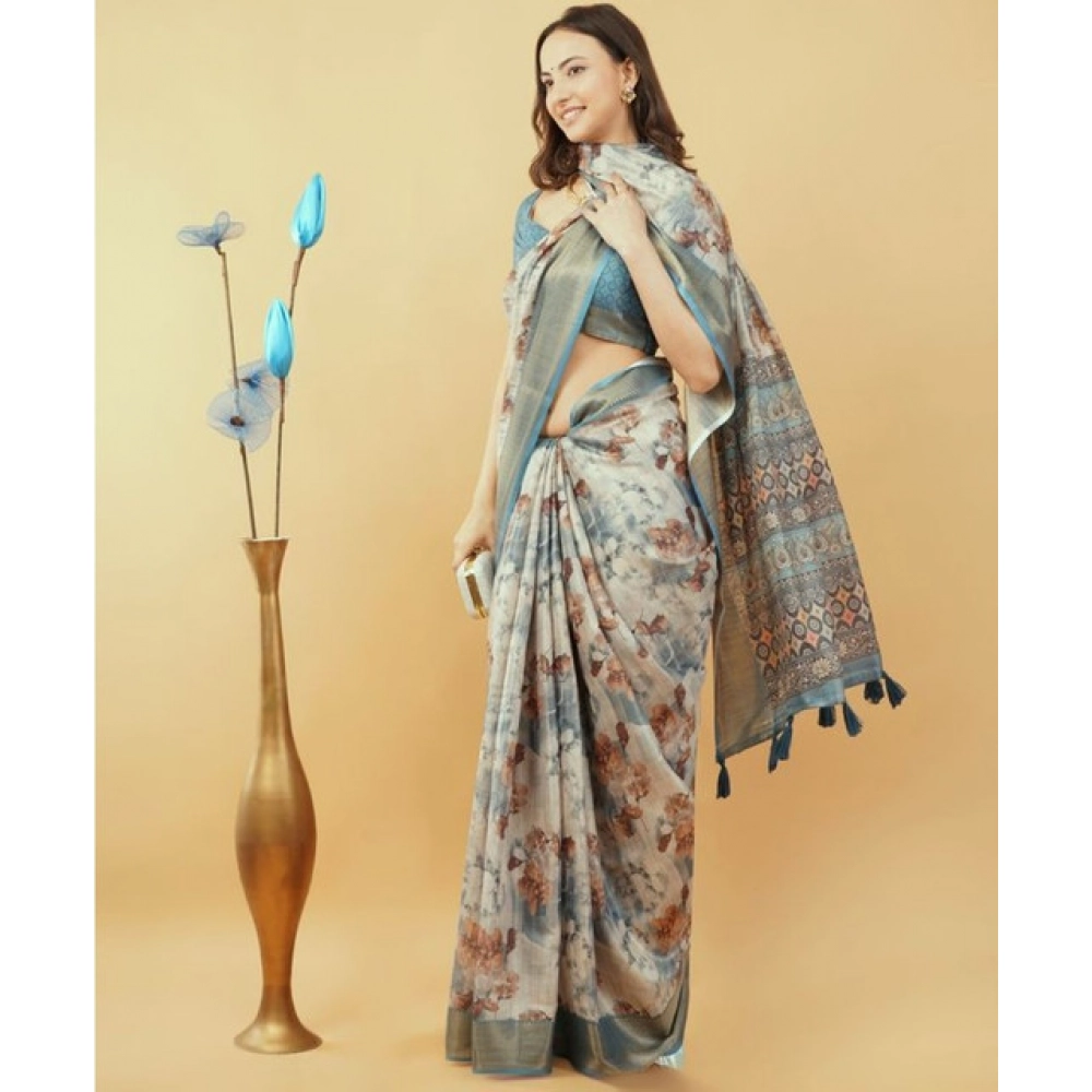 Women's Polyester Printed Saree With Unstitched Blouse 5.5 Mtr (Multicolor)